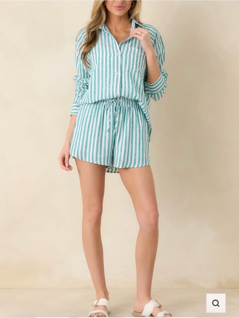 Z Supply La Palma Green Perfect Linen Stripe Set, S